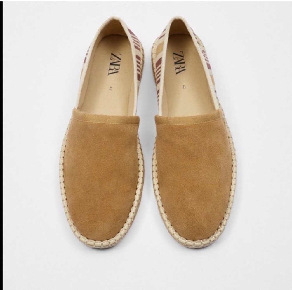Zara Striped Back Suede Espadrilles Brown & Beige EU 43, US Size 10